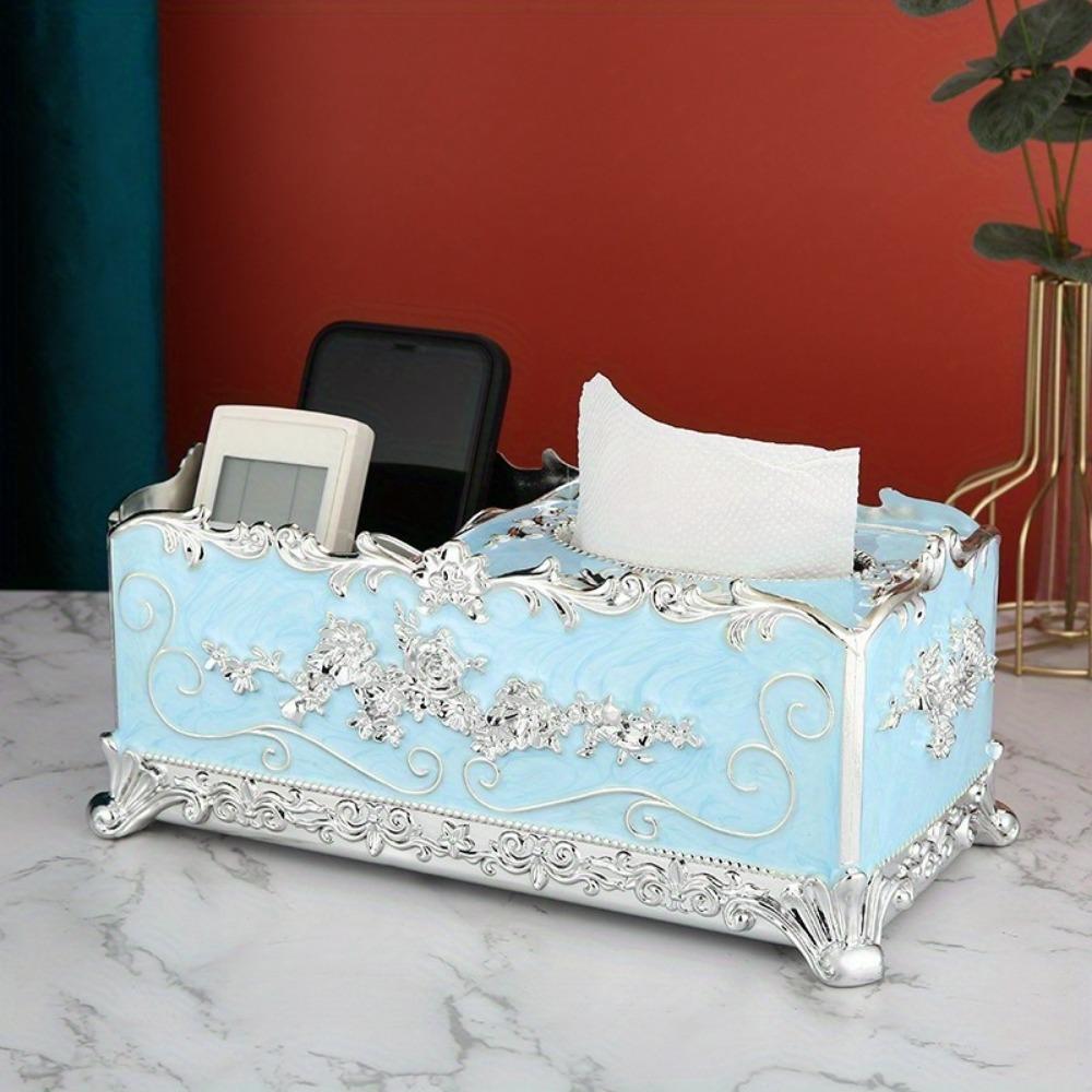 

Многофункциональная кухонная коробка для хранения салфеток, европейский креативный ящик для гостиной, настольный ящик для хранения салфеток с дистанционным управлением 1pc серебряный/синий