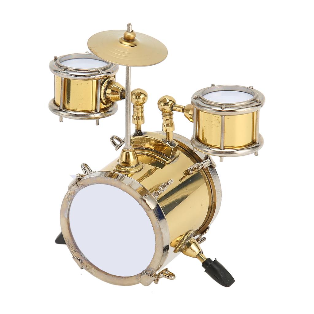 Copper Miniature Drum Set Model with Case Mini Percussion Musical Instrument Model Dollhouse