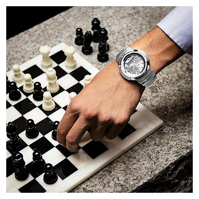 Casio all-metal series-disc solar quartz movement stainless steel strap Japanese and Korean watch men's watch silver dial AWM-500D-1A8PRD