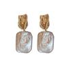 Natural freshwater pearl square earrings, silver needle earrings, light luxury women, minimalist vintage irregular baroque earrings, high-end summer