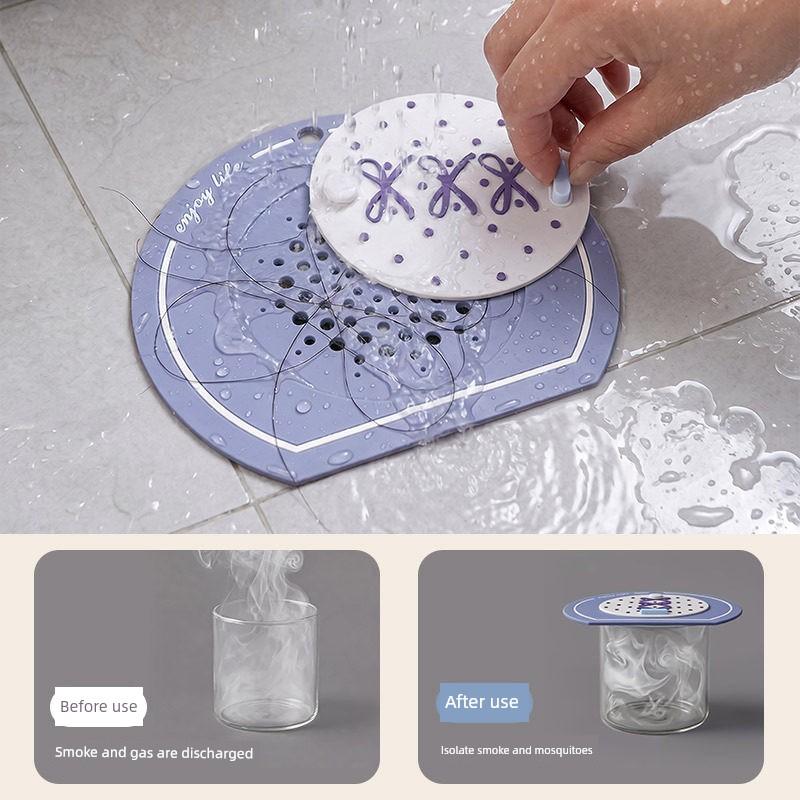 Polka Dot Ribbon Two-In-One Drain Cover for Shower to Prevent Hair from Clogging and Odor, Cartoon Drain Sticker, Multifunctional Drain Cover