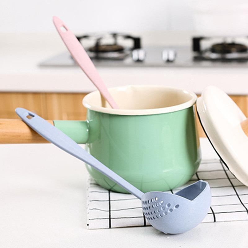 Wheat Straw Soup Spoon Long Handle Plastic Colander Filter Mesh Tableware Pot Scoop Home Kitchen