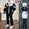 Men's Three Piece Handsome Middle School Student Casual Sports Hoodie Set Cardigan Jacket Long Pants