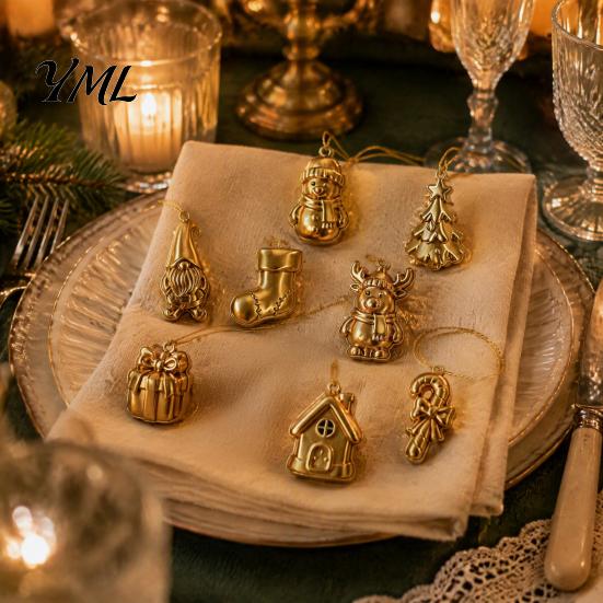 Shatterproof Holiday Baubles 8Pcs Mini Christmas Tree Ornaments, Gold Gnome Sock Hanging Decor, Tiny Ornaments Xmas Accessories for Holiday,