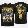Postapocalypse Style Black T-Shirt Mens Womens Tees Top. Biological Hazard Sign, Gas Mask and Raven.