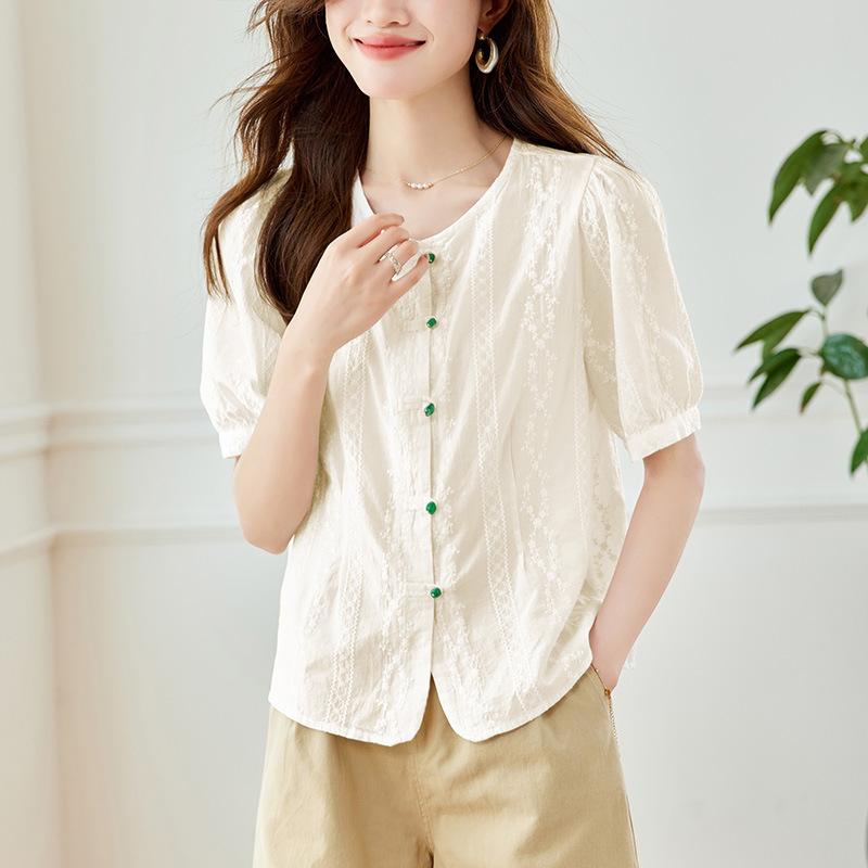 

Рубашка с коротким рукавом и вышивкой «Нефритовая пуговица» для женщин. Летняя, тонкая, для работы, уникальная нишевая маленькая майка для женщин. XXL