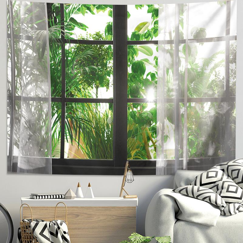 Martwa natura widok z okna tkanina w tle dekoracja nocna wisząca tkanina dekoracja pokoju gobelin sypialnia