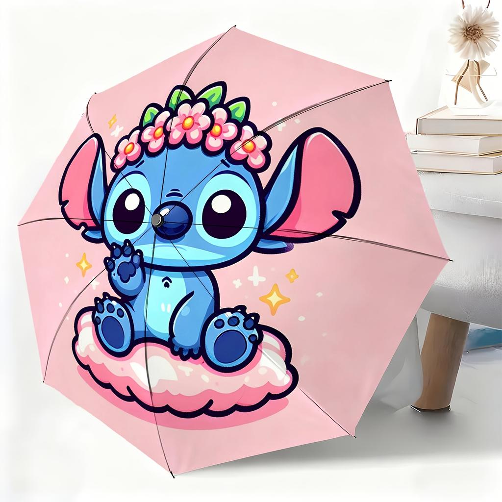 1pc Disney Stitch Cartoon Character Automatic Umbrella, All-Weather Folding Umbrella Suitable for All Occasions, Portable Comp
