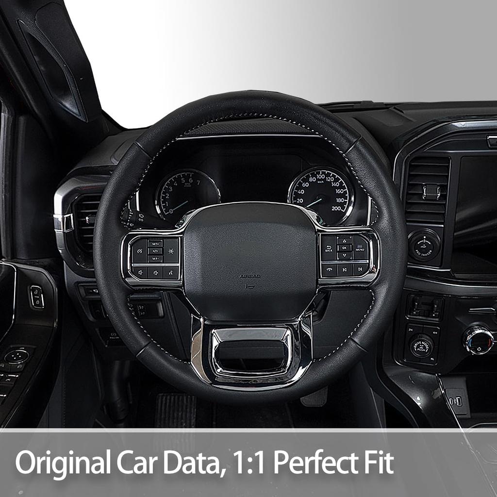GZXinWei Chrome Interior Upgrade Accessories for Ford F150 Raptor 2021 2022 2023 Steering Wheel Frame Trim Cover Panel Protector Sticker Decortion