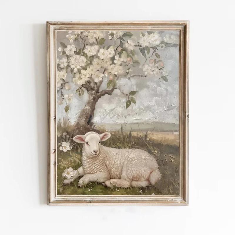 

Neutral Spring Prints Poster, Gallery Set of 6 Spring Wall Art, Easter Bunny Painting, Farmhouse Easter Decor Canvas Artwork 21X30CMNo Framed