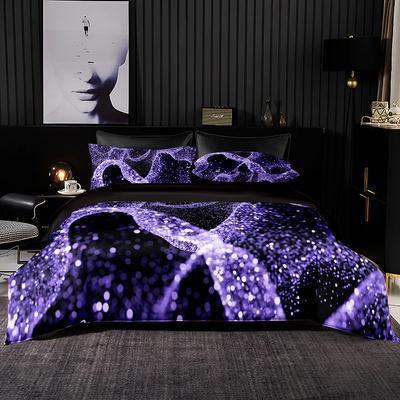 Luxuriöses, weiches Bettwäscheset mit violettem optischem Bandmuster, Bettbezug, Kissenbezug, romantisches Euro-Set für King- und Queen-Size-Betten