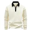Men's Casual Colorblock V-Neck Zipper Shirt Lapel Long Sleeve Bottom Sweatshirt