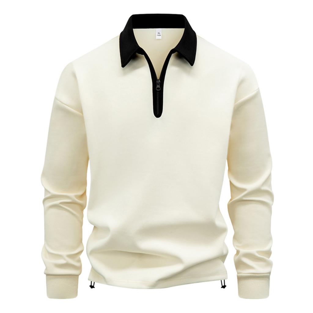 Men's Casual Colorblock V-Neck Zipper Shirt Lapel Long Sleeve Bottom Sweatshirt