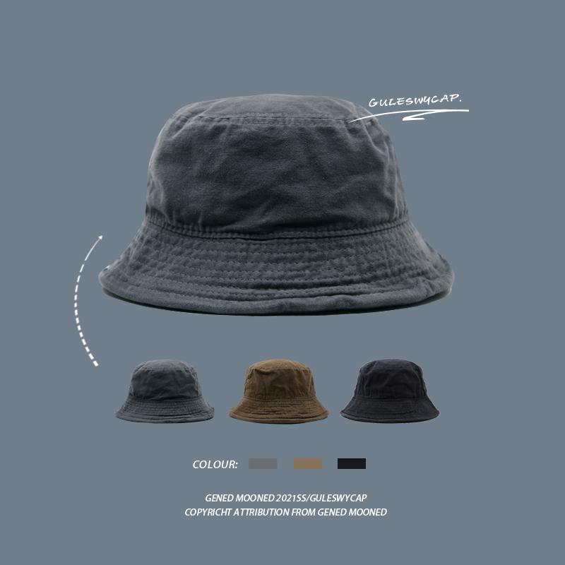Solid-color, washed black fisherman's hat, unisex sun hat for sun protection
