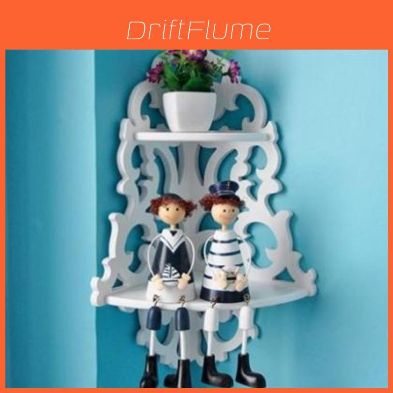 White Waterproof Wall Mount Corner Shelf With Decorative Design For Living Space And Hallways
