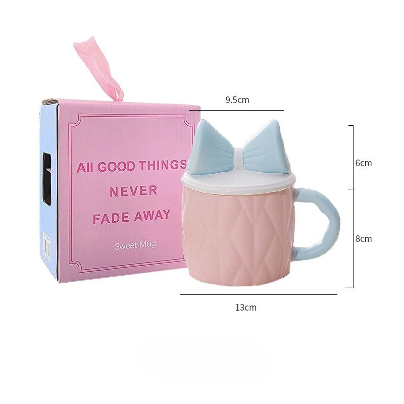 Matte Schleife Tasse Stil Keramiktasse Hochwertige Tasse mit Deckel Wasserbecher Geschenkbox für beste Freundin Tasse