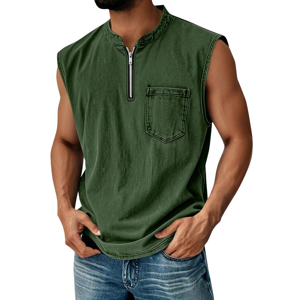 Men Sleeveless Athletic Vest with Zipper Pocket Casual Fit Lightweight Breathable Top for Summer Outdoor Sports