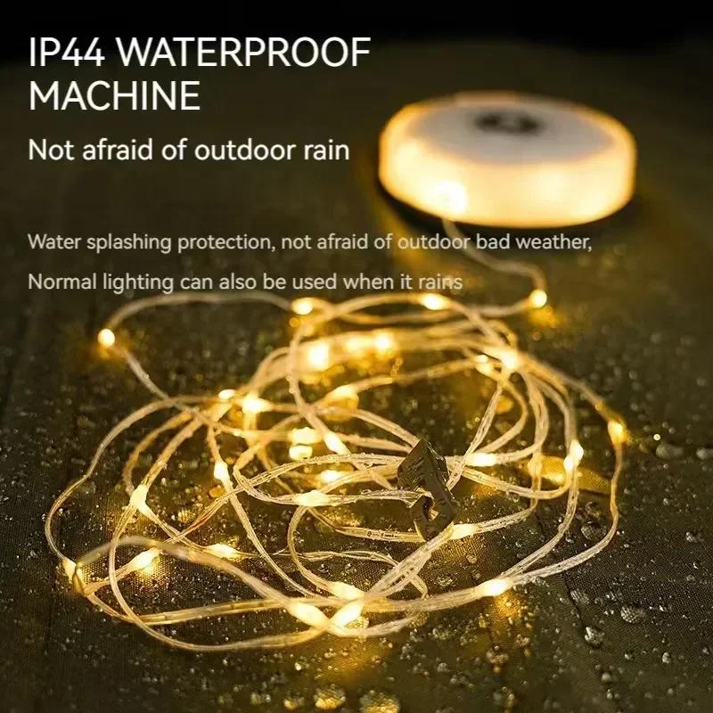 Camping String Lights, 33Ft/10M Portable Outdoor Lamps Reel with 8 Modes, 2000mAh Rechargeable Fairy Lamp