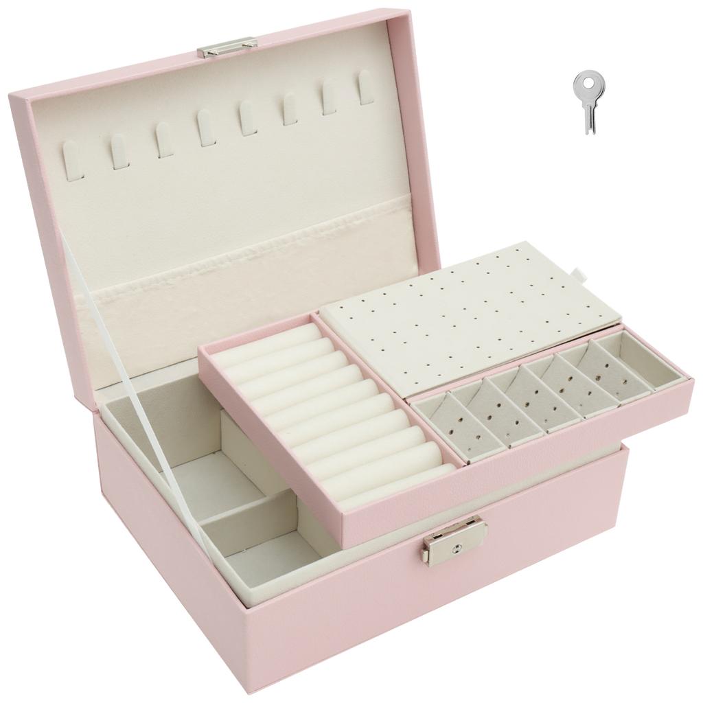 Large Jewelry Storage Box 2 Layers Jewelry Storage Boxes With Lock For Jewelry Necklace Earring Bracelet Leather Jewelry Boxes