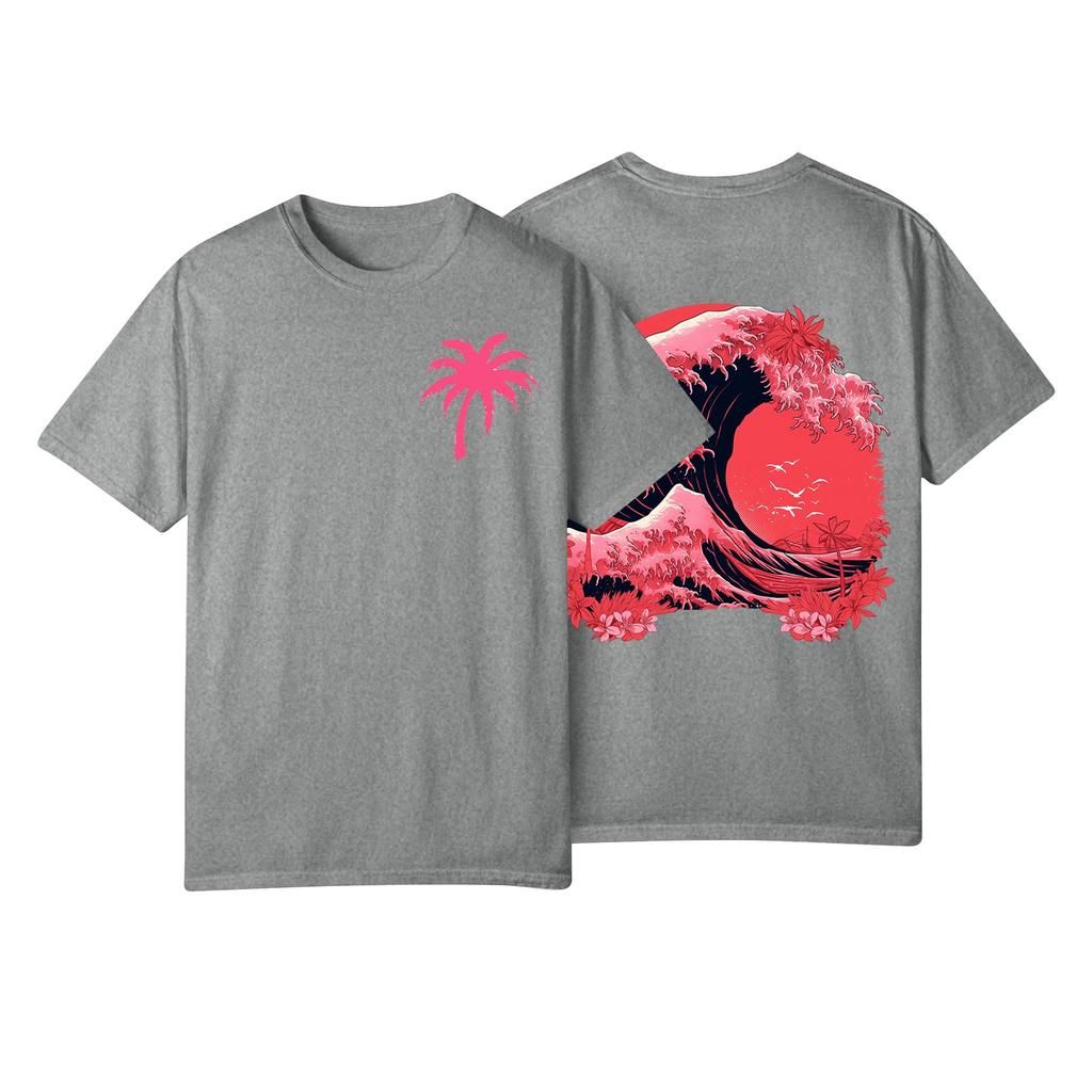 T-shirt à manches courtes et col rond plissé pour femme, imprimé décontracté