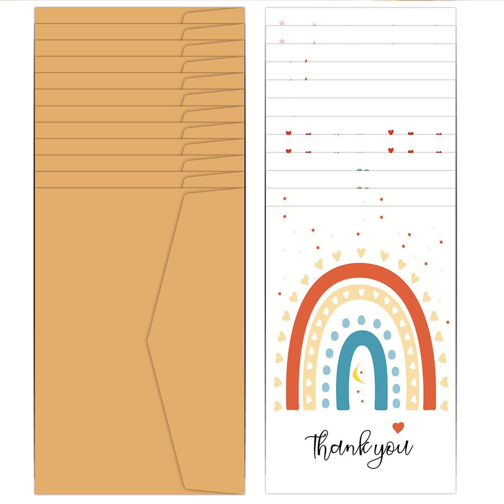 12pcs Cute Rainbow Heart Thank You Cards Set with Envelopes, Birthday Greeting Cards with Messages for Invitations & Gifts