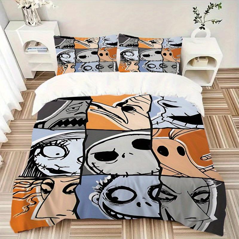 3pcs Nightmare Before Christmas Printed Bedding Set, Breathable And Soft, Machine Washable, Christmas Gift Birthday Gift, Bedroom Decoration