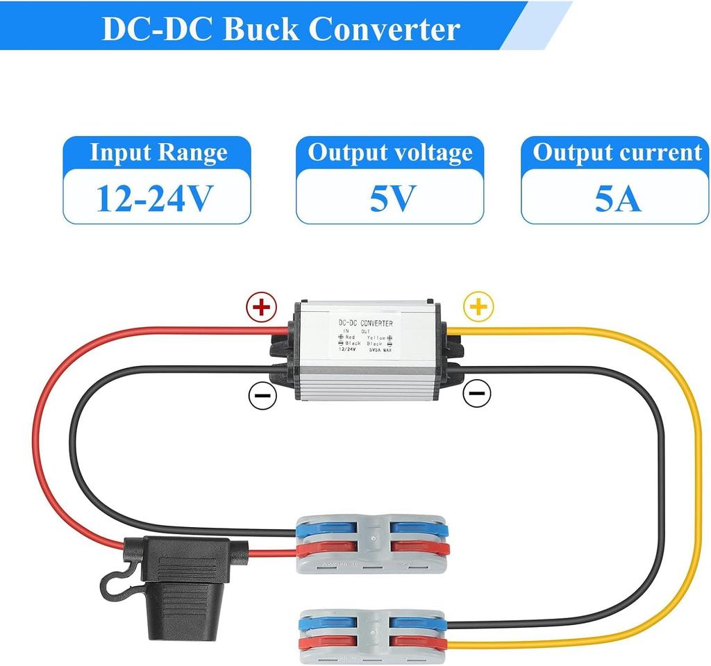YABOANG 8-32V To 5V Converter, Step-Down, DCDc Converter, Voltage Converter with Fuse 5V5A 25W