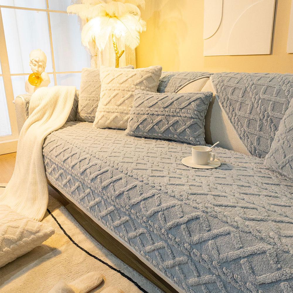Autumn and Winter New Solid Color Three-Dimensional Jacquard Velvet Sofa Cushion Modern Simple Non-Slip Sofa Cushion Towel