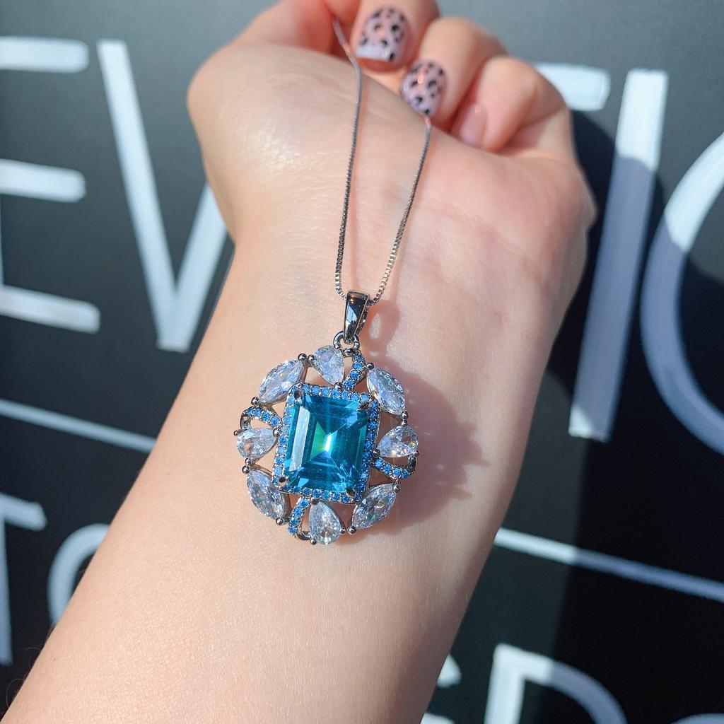 Jewelry Retro Simulation Topa Blue Micro Diamond Pendant Ring Set Main Stone 10 * 12