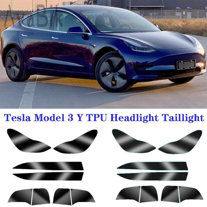 For Tesla Model 3 Y 2017- TPU Modified Black color-changing film Blackened Headlight Taillight Foglight Protective Film