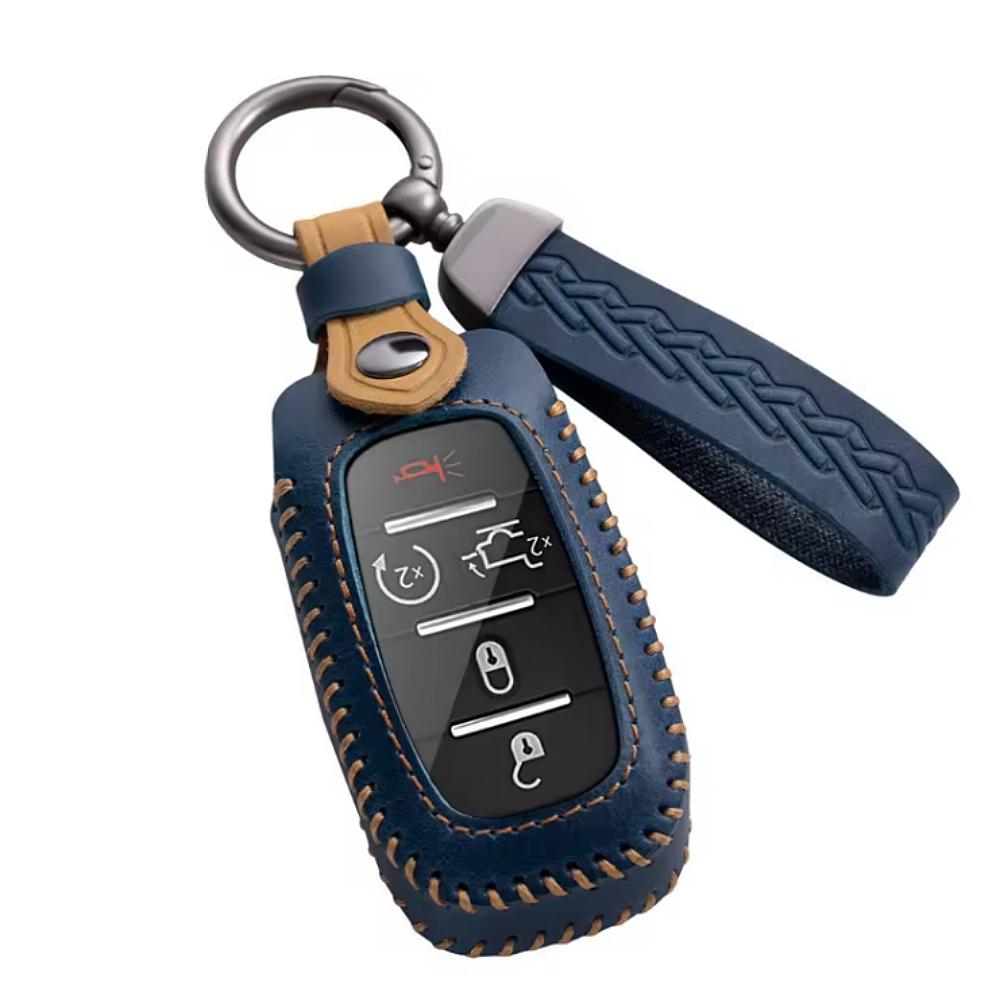 

Кожаный чехол для ключа автомобиля для Dodge RAM 1500 2500 3500 4500 5500 TRX Пикап 2019 2020 2021 2022 Chrysler Jeep Grand Cherokee синий