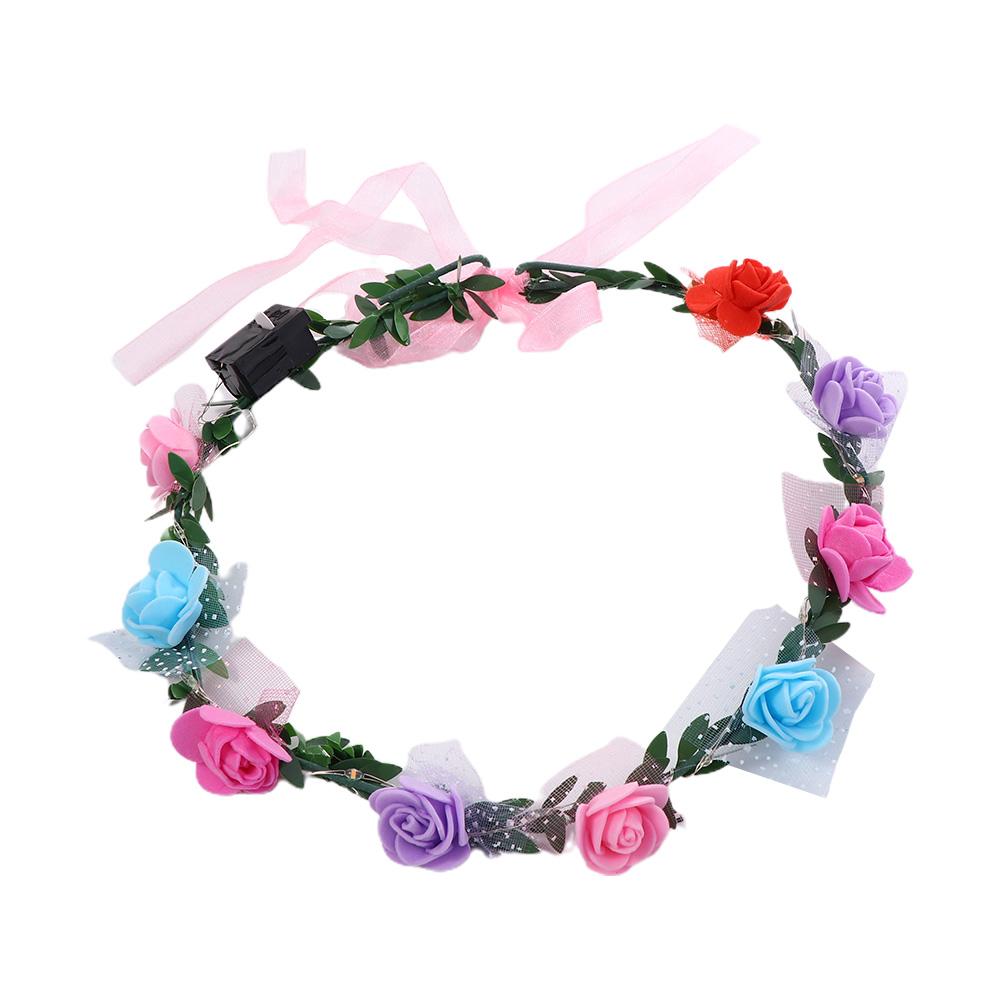 Luminous Rose Flower Party Wreath Decoration Crown Flower Headband LED Light Garland Women Headwear