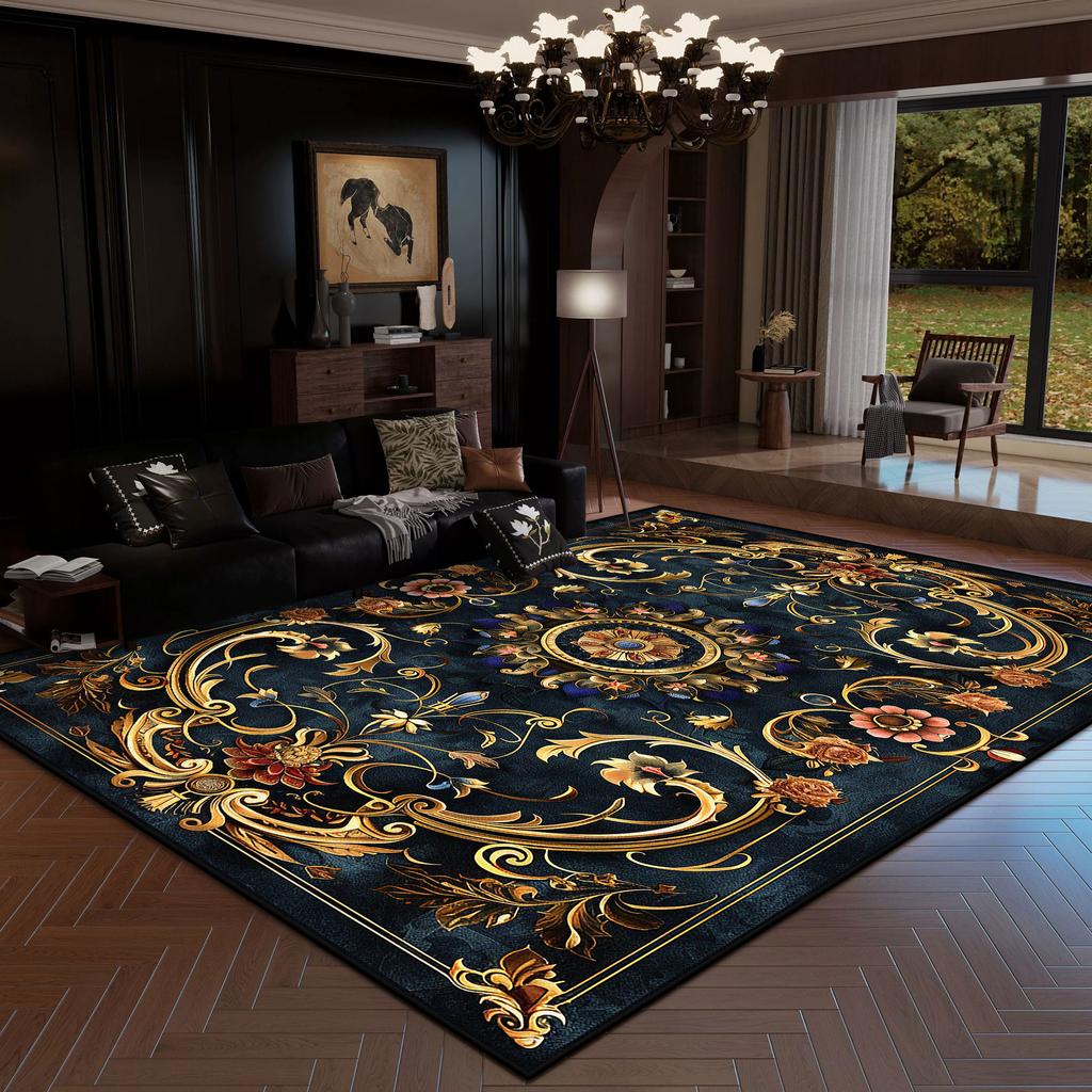 European Style Rug Luxury Decoration Home Large Area Living Room Carpet Golden Striped Rugs Bedroom Bedside Non-slip Soft Mat