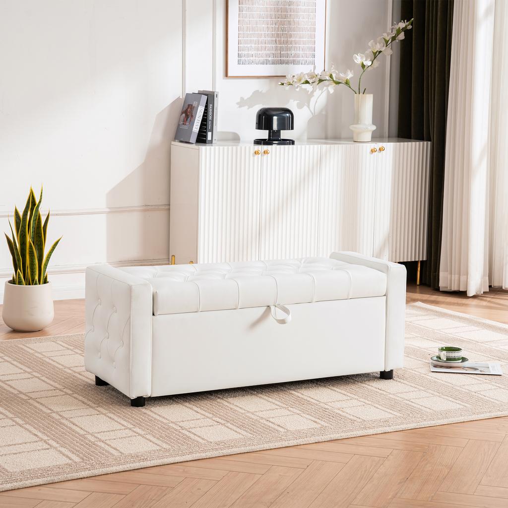 Rectangular Ottoman with Storage, PU Leather, Tufted Bench for Bedroom, Living Room, Entryway, Hallway, Supports 150 kg, Stylish, Functional