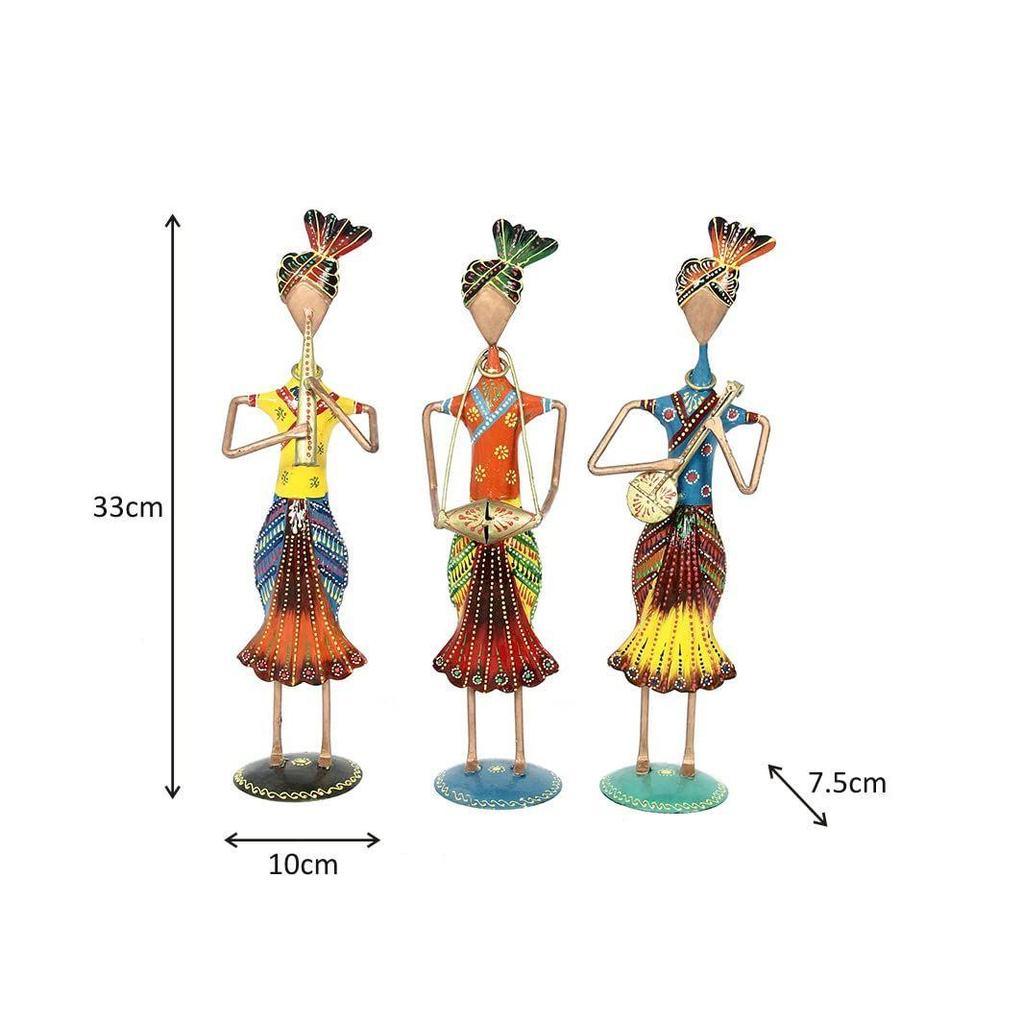 Iron Showpiece Figurine Multicolour 4 x 3 x 13.25 inch Set of 3 Pc