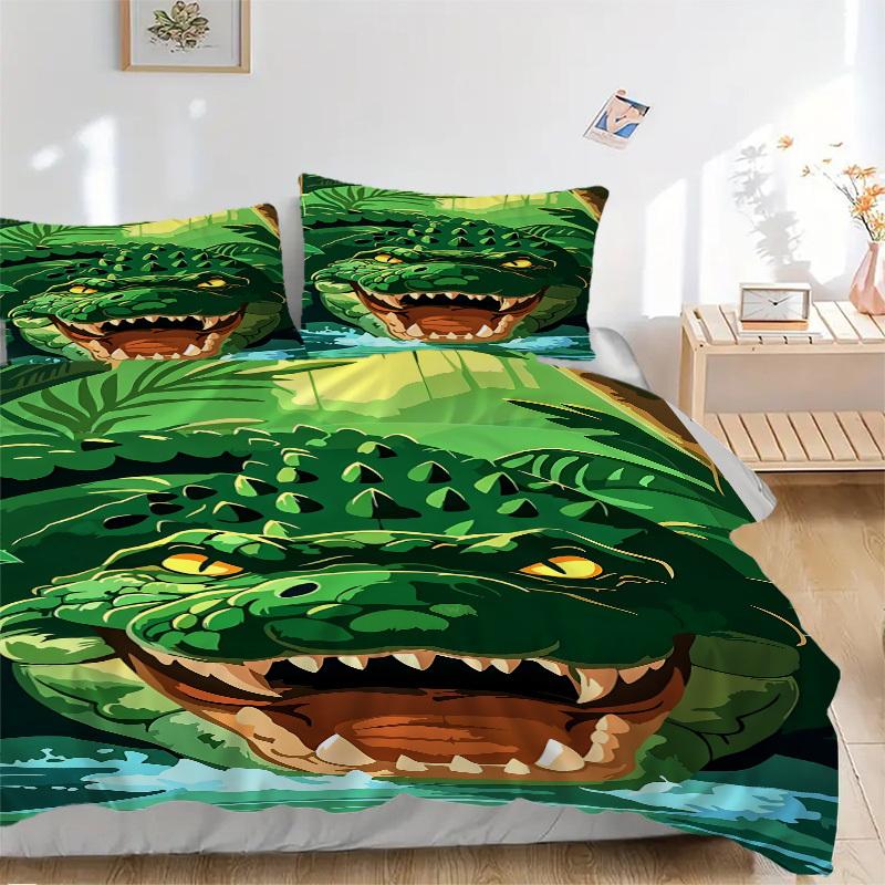

3pcs Crocodile Print Bedding Set - 1 Duvet Cover + 2 Pillowcases(Core Not Included), Machine Washable Polyester yy251216134 135x200cm