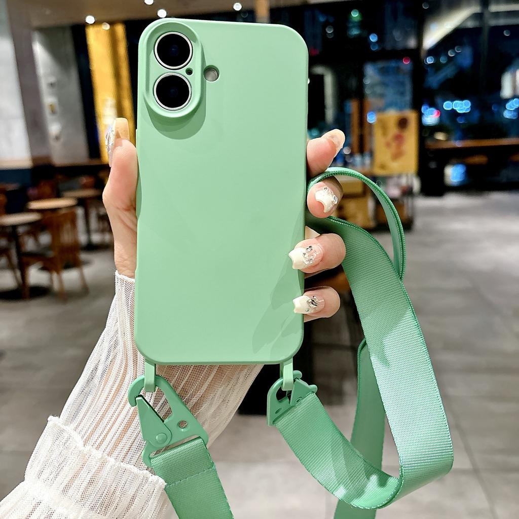 Fine Hole Integrated Hanging Hole Oblique Span Wide Rope Imitation Liquid Silicone Suitable for Iphone17 Lanyard Mobile Phone Case 16pm Soft Case