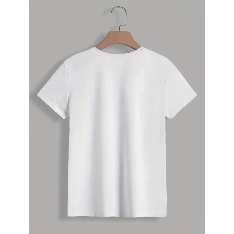 Spanish Letter Print Spring Summer Casual Round Neck Short Sleeve Sports T-Shirt Women's Top