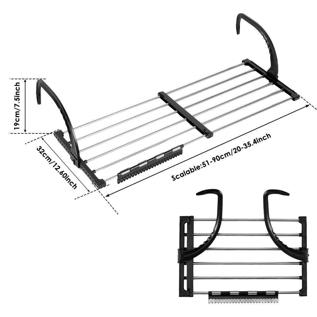 Foldable Balcony Radiator Drying Rack Extendable Stainless Steel Drying Clothes Airer Shoe Rack Window Towel Storage Portable