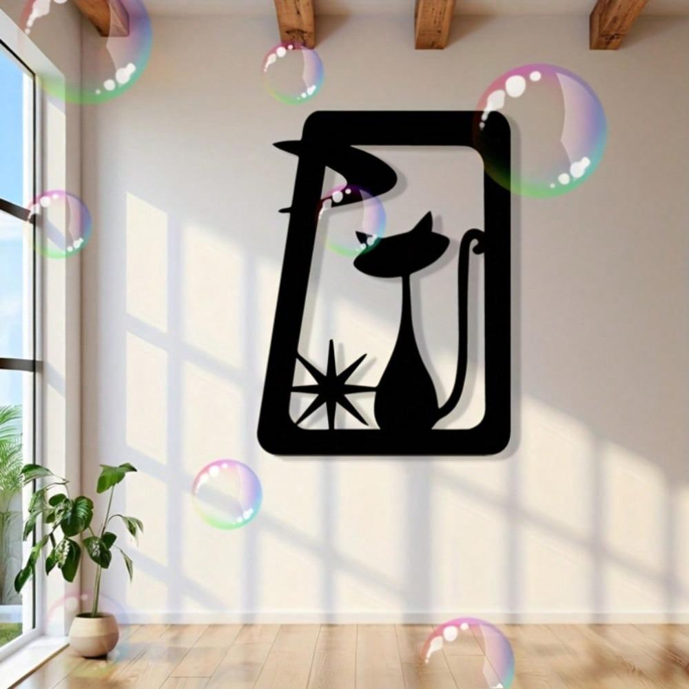 Vintage Cat Metal Wall Art Black Iron Silhouette Home Decor Indoor Outdoor