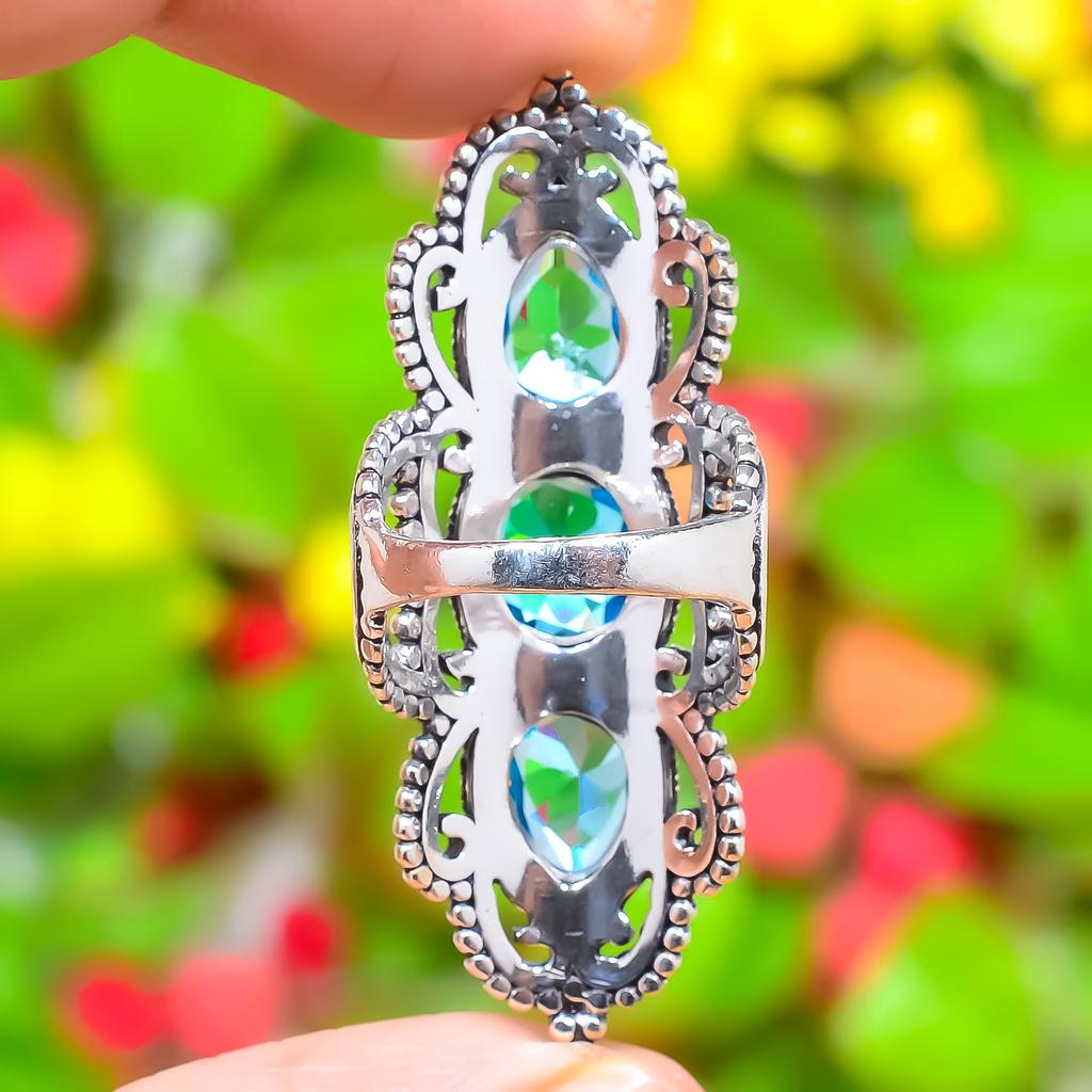 Swiss Blue Topaz Gemstone Handmade 925 Sterling Silver Jewelry Ring Size 7 Z3q83