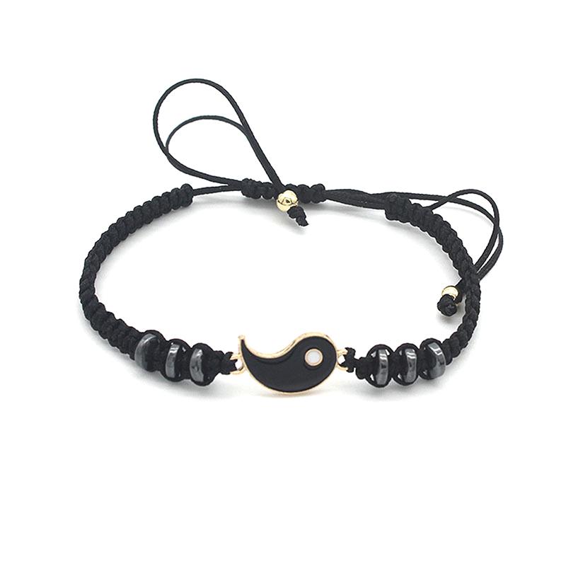 1Pcs Simple Tai Chi Bagua Black And White Yin And Yang Rope Braided Telescopic Adjustment Bracelet For Men And Women Coupl