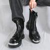 Herbstliche High-Top Lederstiefel - Dicksohlige Reißverschluss-Stiefeletten für Herren im britischen Stil, höhenerhöhende Freizeit- und formelle Kleidung.