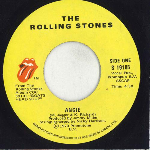 

7inch Record ROLLING STONES Angie S19105 ROLLING STONES 1973 Canada Rock Used