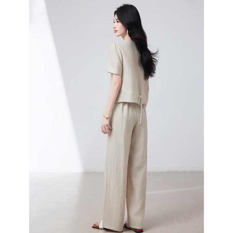 Women's Summer 2025 V-Neck Shirt & Wide-Leg Pants Two-Piece Set
