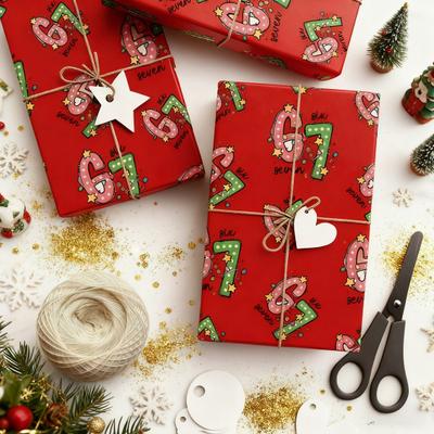 Christmas Gift Wrap Paper Creative Festive Holiday Wrapping with Number 7 Design Fun Pattern Birthday Party Supplies