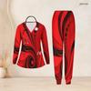 Women Plus Size Printed Nurse Scrub Set V Neck Long Sleeve Top With Pockets Long Pants
