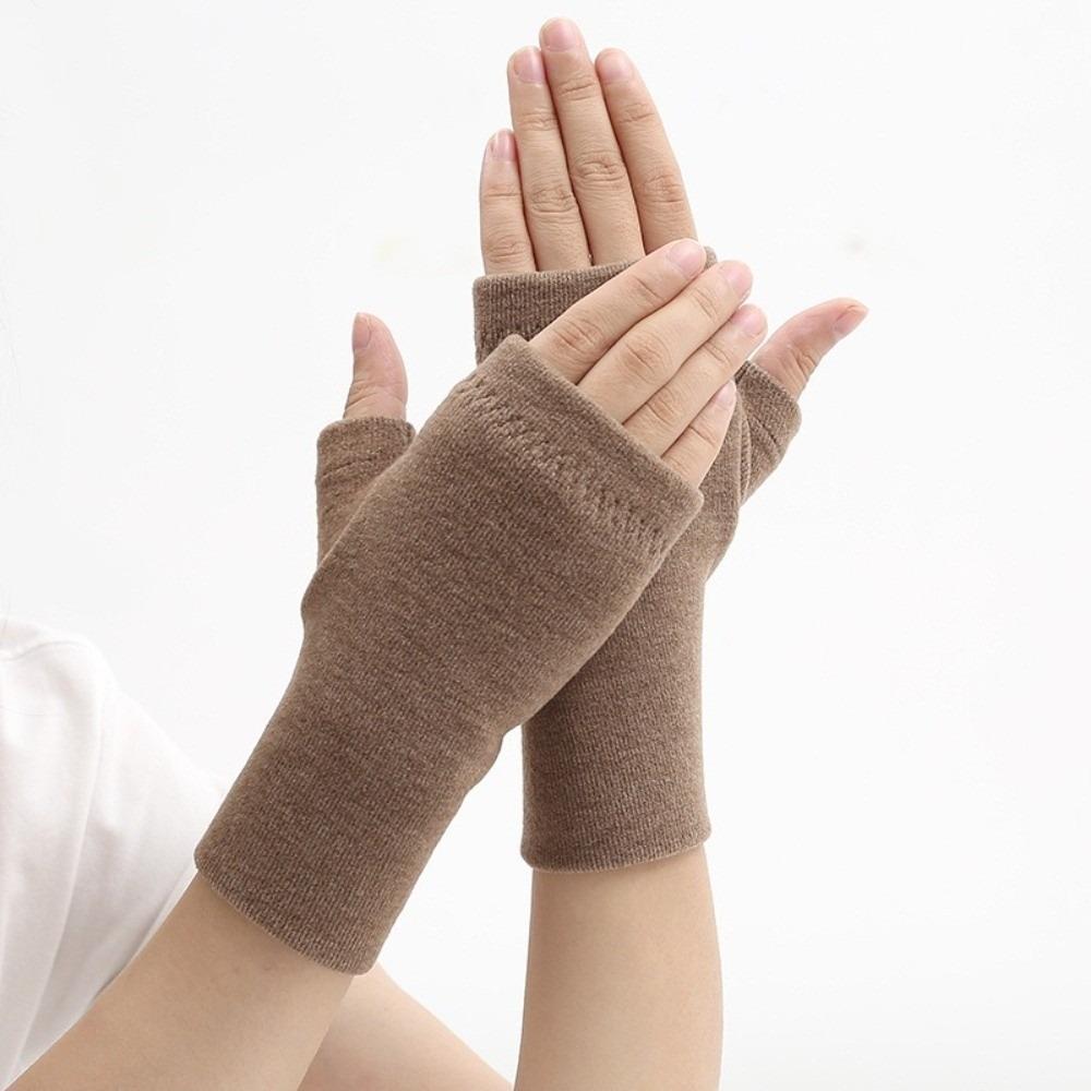 Solid Color Office Bare Finger Gloves Touchable Screen Driving Mittens New Skiing Gloves  Women