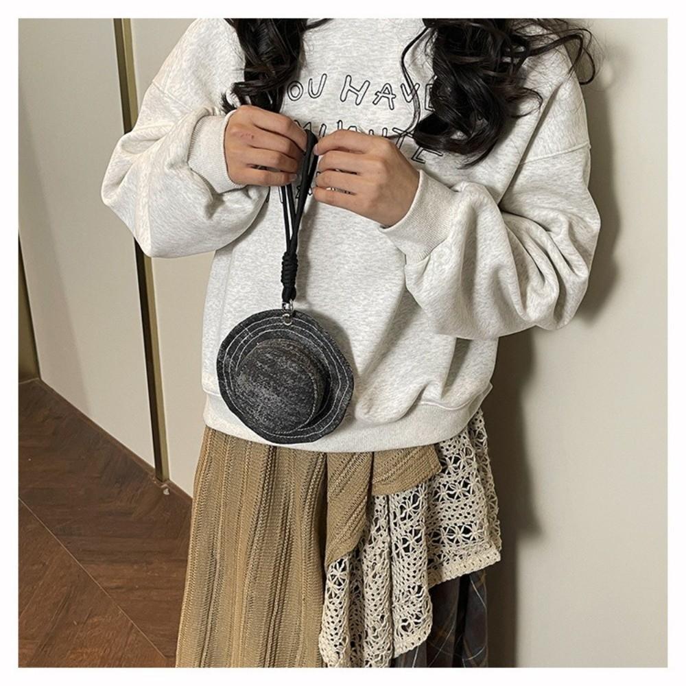 Portable Denim Hat Shape Wallet with Hand-Held Strap Pendant Bag Money Pouch Headphone Bag Women
