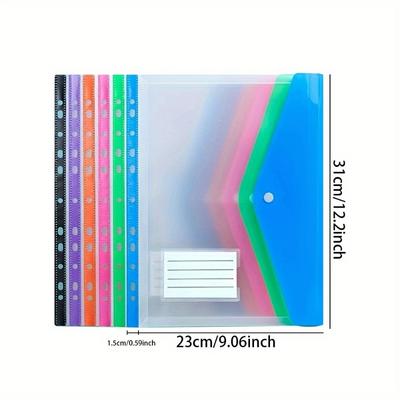 6pcs A4 Binder Pocket Plastic Envelopes, Expand Binder Folders, 6 Color Stereoscopic Transparent File Bags with Record Labels